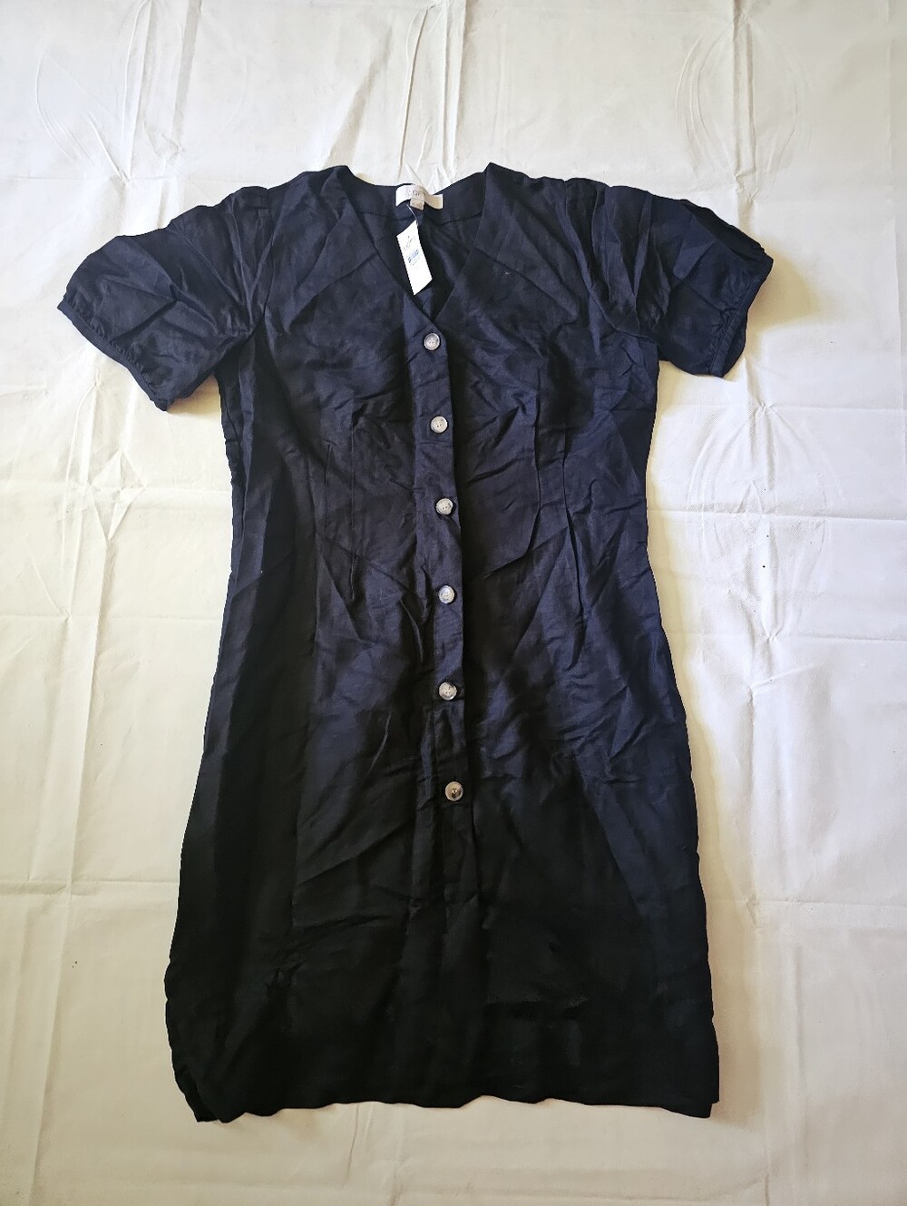 LOFT Black Button-Front Midi Dress